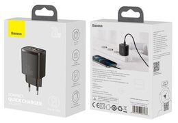 Rychlonabíječka do sítě Baseus Compact USB+USB-C 20W černá