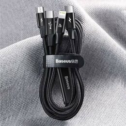 Datový kabel USB-C Baseus Rapid Series 3v1 microUSB+Lightning+USB-C 1,5m PD 20W černý