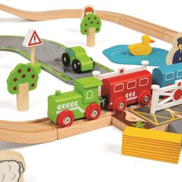 Bigjigs Rail Dřevěná vláčkodráha s venkovskou cestou 80 dílů