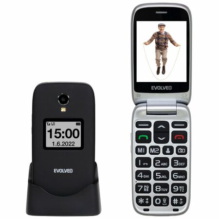 EVOLVEO EasyPhone FS, vyklápěcí mobilní telefon 2.8" pro seniory s nabíjecím stojánkem