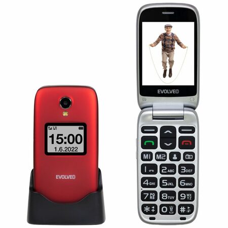 EVOLVEO EasyPhone FS, vyklápěcí mobilní telefon 2.8" pro seniory s nabíjecím stojánkem