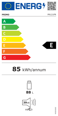 Lednice bez mrazáku - černá - PRIMO PR121FR, Objem: 88 l, Třída: E