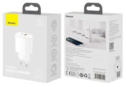 Rychlonabíječka do sítě Baseus Compact USB+USB-C 20W bílá