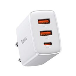 Rychlonabíječka do sítě Baseus 2xUSB-A, 1xUSB-C Quick Charge 30W EU bílá