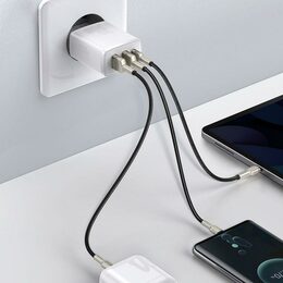 Rychlonabíječka do sítě Baseus 2xUSB-A, 1xUSB-C Quick Charge 30W EU bílá