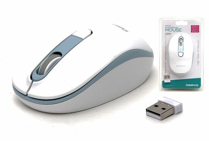 Omega mouse bezdrátová OM220WB bílo-modrá