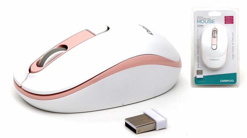 Omega mouse bezdrátová OM220WP bílo-růžová