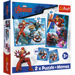 Puzzle 2v1 + pexeso Hrdinové v akci/The Avengers 27,5x20,5cm v krabici 28x28x6cm