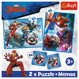 Puzzle 2v1 + pexeso Hrdinové v akci/The Avengers 27,5x20,5cm v krabici 28x28x6cm