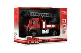 Auto hasiči se žebříkem plast 13cm na zpětné natažení v krabičce 17x12x8cm