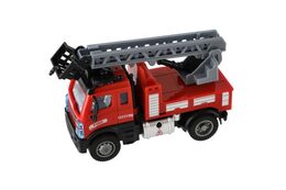 Auto hasiči se žebříkem plast 13cm na zpětné natažení v krabičce 17x12x8cm