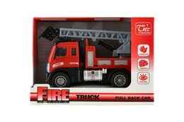 Auto hasiči se žebříkem plast 13cm na zpětné natažení v krabičce 17x12x8cm
