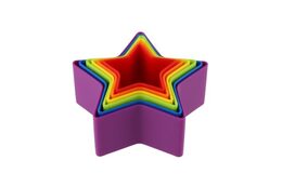 Věž/Pyramida hvězda barevná stohovací skládačka 6ks plast v krabičce 12x12x6,5cm 18m+