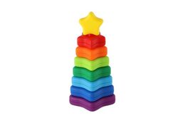 Věž/Pyramida hvězda barevná stohovací skládačka 8ks plast v krabičce 9x17x9cm 18m+