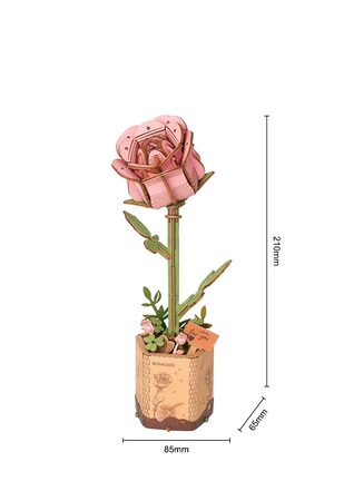 RoboTime Dřevěné 3D puzzle Růžová růže