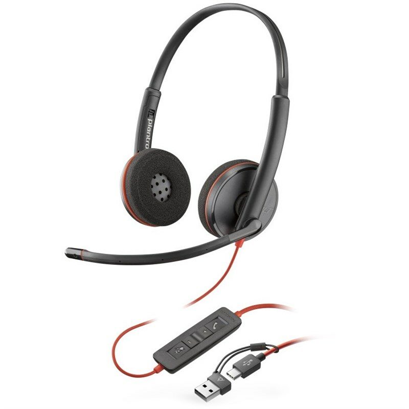 Headset HP Poly Blackwire 3220, USB-C/A adaptér, stereo - černý