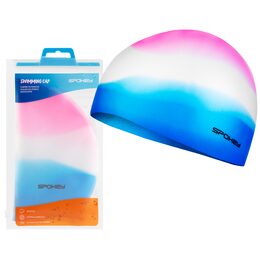 Spokey ABSTRACT-Plavecká čepice silikonová růžovo-bílo-modrá
