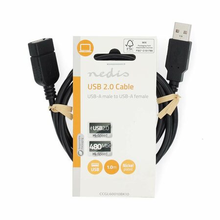 Nedis CCGL60010BK10  USB 2.0 prodlužovací kabel AM - AF 1m