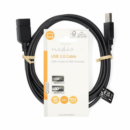 Nedis CCGL60010BK20  USB 2.0 prodlužovací kabel AM - AF 2m