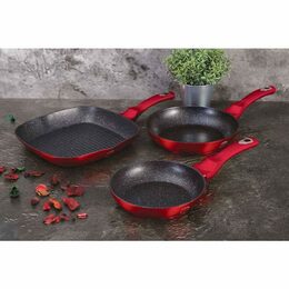 BERLINGERHAUS Sada pánví s mramorovým povrchem 3 ks Burgundy Metallic Line gril BH-1289