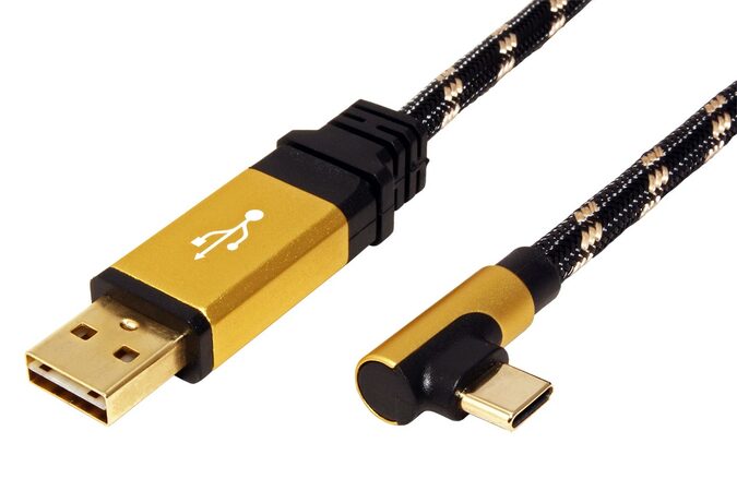 Kabel USB 2.0 kabel, oboustranný USB A(M) - USB C(M) lomený (90°) 0,8m