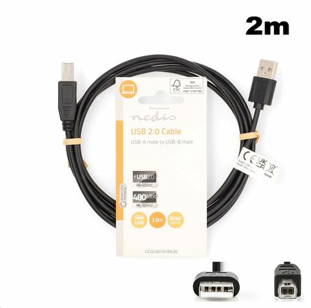Nedis CCGL60101BK20  USB 2.0 kabel pro tiskárny AM - BM 2m