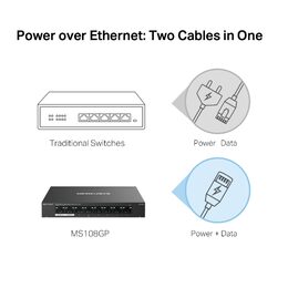 Switch TP-Link Mercusys MS108GP 1x GLAN, 7x GLAN s PoE+, 65W