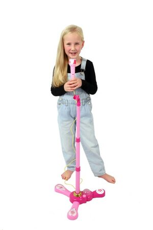 Mikrofon karaoke růžový plast na baterie se světlem v krabici 17x34x7cm