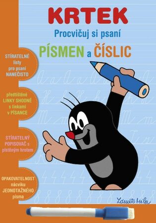 Sešit aktivit Akim Procvičuj si písmena a číslice Krtek + stíratelný popisovač v sáčku 16,5x24x2cm