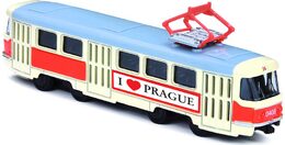 Tramvaj Tatra T3 česká kovová 16cm I LOVE PRAGUE retro na zpětný chod v krabičce