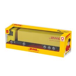 Auto kamion s návěsem DHL plast 19cm na volný chod v krabičce 20x6x4cm