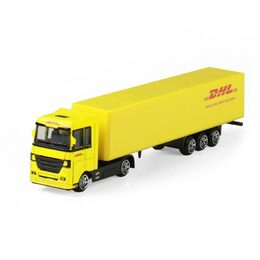 Auto kamion s návěsem DHL plast 19cm na volný chod v krabičce 20x6x4cm