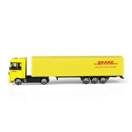 Auto kamion s návěsem DHL plast 19cm na volný chod v krabičce 20x6x4cm