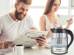 BEPER BB103 rychlovarná skleněná konvice se sítkem na čaj 2v1, LED podsvícení, 1