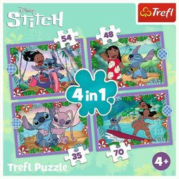 Puzzle 4v1 Bláznivý den Lilo&Stitch v krabici 28x28x6cm