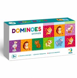 Domino zvířata/zvířátka 28 dílků společenská hra v krabičce 23x12x4cm