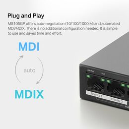 Switch TP-Link Mercusys MS105GP 1x GLAN, 4x GLAN s PoE+, 65W