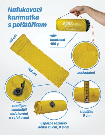 Karimatka Acra L48-ZL nafukovací, žlutá