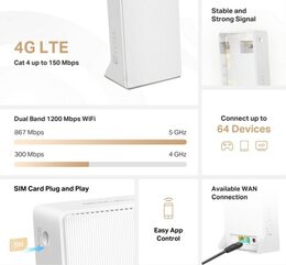 Modem TP-Link Mercusys MB130-4G AC1200, LTE s WiFi routerem, 1x LAN, 1x WAN, 1x slot SIM, 2,4/5GHz
