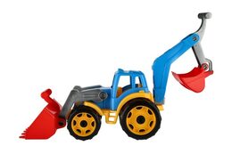 Teddies Auto traktor/nakladač/bagr se 2 lžícemi plast na volný chod 2 barvy v síťce 16x35x16cm