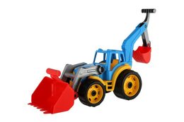 Teddies Auto traktor/nakladač/bagr se 2 lžícemi plast na volný chod 2 barvy v síťce 16x35x16cm