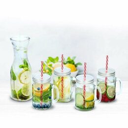ALPINA Sklenice s víčkem, brčkem a karafou sada na limonádu 5 ks ED-249864
