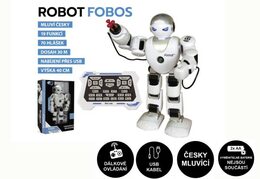 Robot RC FOBOS plast interaktivní chodící 40cm česky mluvící na baterie s USB v krabici 31x45x13cm