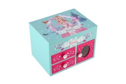 Skříňka šperkovnice Princess 3 zásuvky odklápěcí vrch se zrcátkem dřevo 16x12,5x12cm v krabici