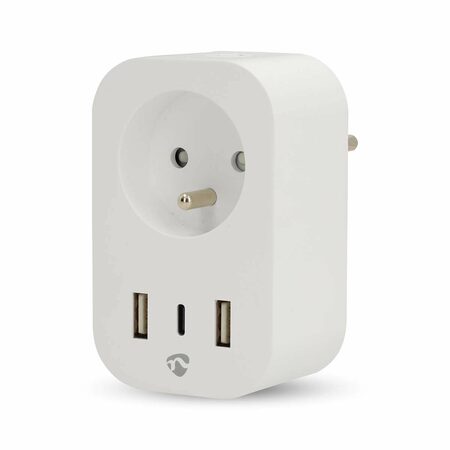 Nedis WIFIP151EWT - WiFi Chytrá Zásuvka |Typ E (CEE 7/6) / 1x USB-C™ / 2x USB |