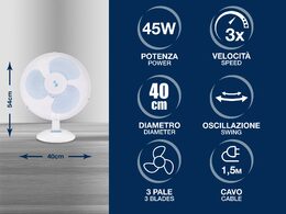 BEPER stolní ventilátor 40cm, 3 rychosti a oscilace, 40W