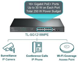 Switch TP-Link TL-SG1218MPE Smart, 18x GLan s PoE+, 2x SFP Combo, 250W