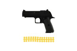 Pistole na měkké kuličky kov/plast 10cm + náboje 28ks 2 druhy na kartě 8ks v boxu