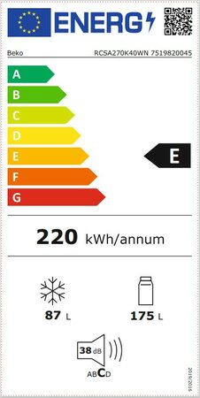 BEKO RCSA270K40WN CHLADNIČKA KOMBI