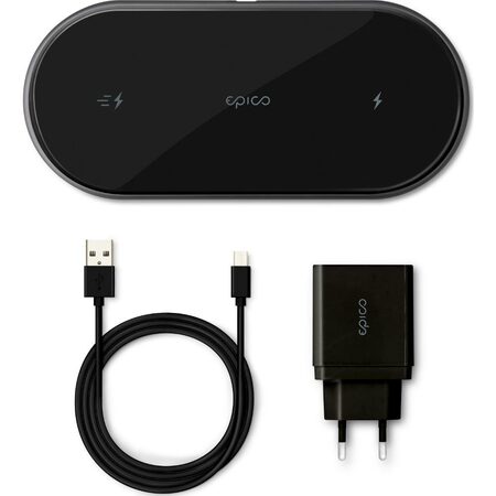 Bezdrátová nabíjecí podložka Epico UltraSlim Dual Wireless 18W fast charger čern